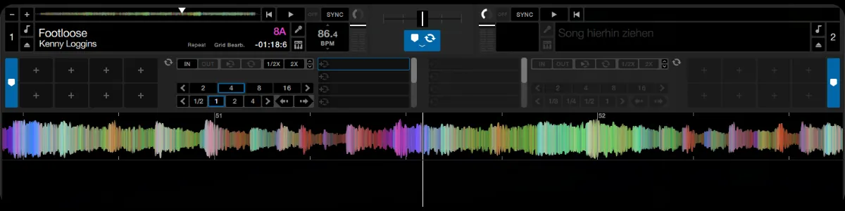 DJ Software vor der Entscheidung für den nächsten Song während einer Partyveranstaltung.